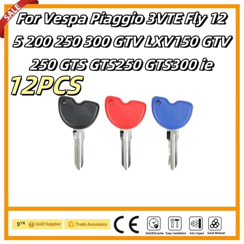 12Pcs Blank Key Motorcycle Replace Uncut Keys For Vespa Piaggio 3VTE Fly 125 200 250 300 GTV LXV150 GTV250 GTS GTS250 GTS300 Ie