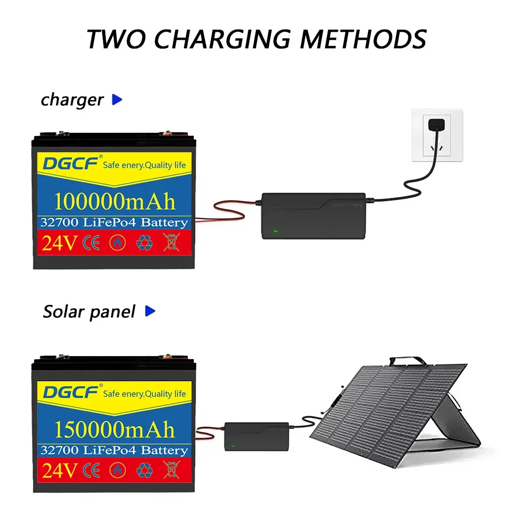 24V 100A 32700 LiFePO4 Battery with Built-in BMS for RV Solar Power System Rechargeable Lithium Iron Phosphate Trolling Battery