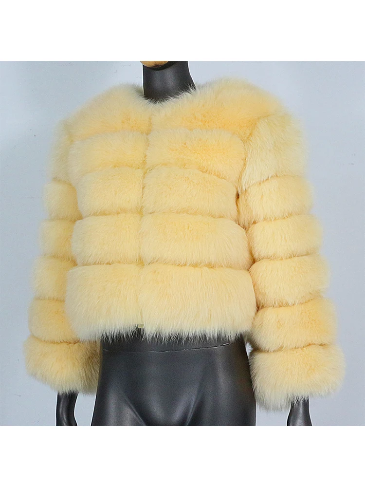 FURYOURSELF 2023 Real Fox Fur Casaco Mulheres Casaco De Inverno Natural Pele De Raposa Outerwear O-pescoço Três Quartos de Manga Quente Luxo Novo