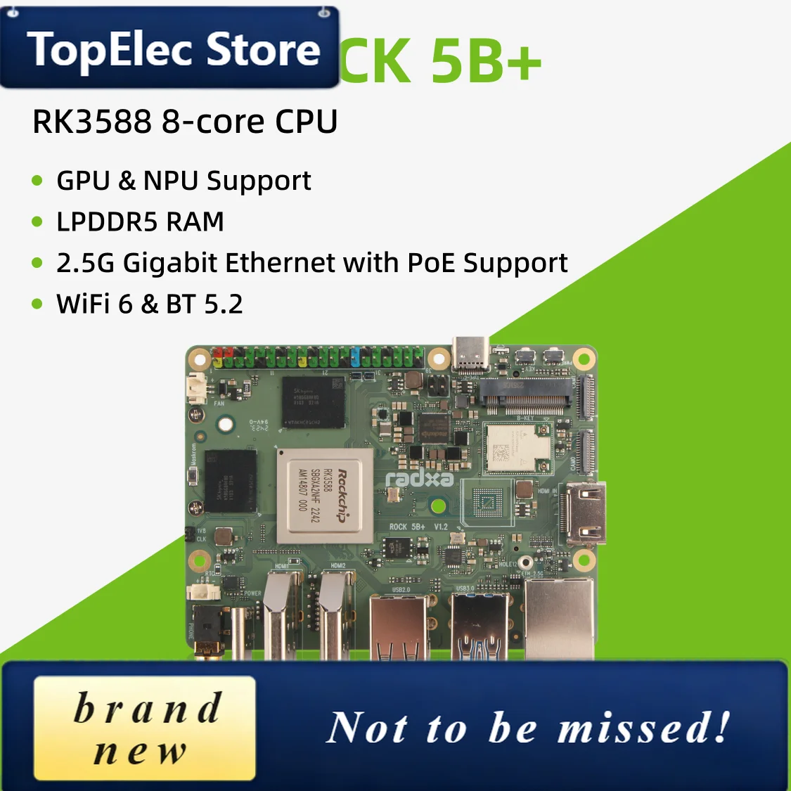 TopElec Radxa Rock 5b+ Rock 5b Plus Rk3588 8-core Cpu, Gpu & Npu Support, 8k , Lpddr5 Ram And Wifi 6 Single Board Computer