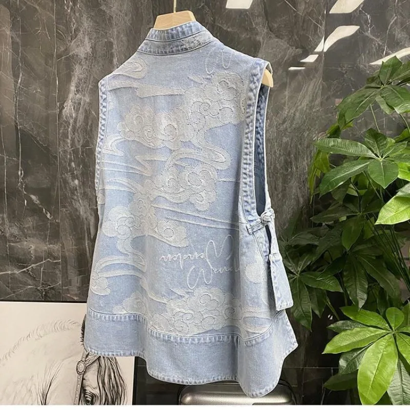 Fashion Woman Denim Vests Sleeveless Cardigan Loose Single Button Waistcoat Jacket Vintage Harajuku Coats High-end Tops New