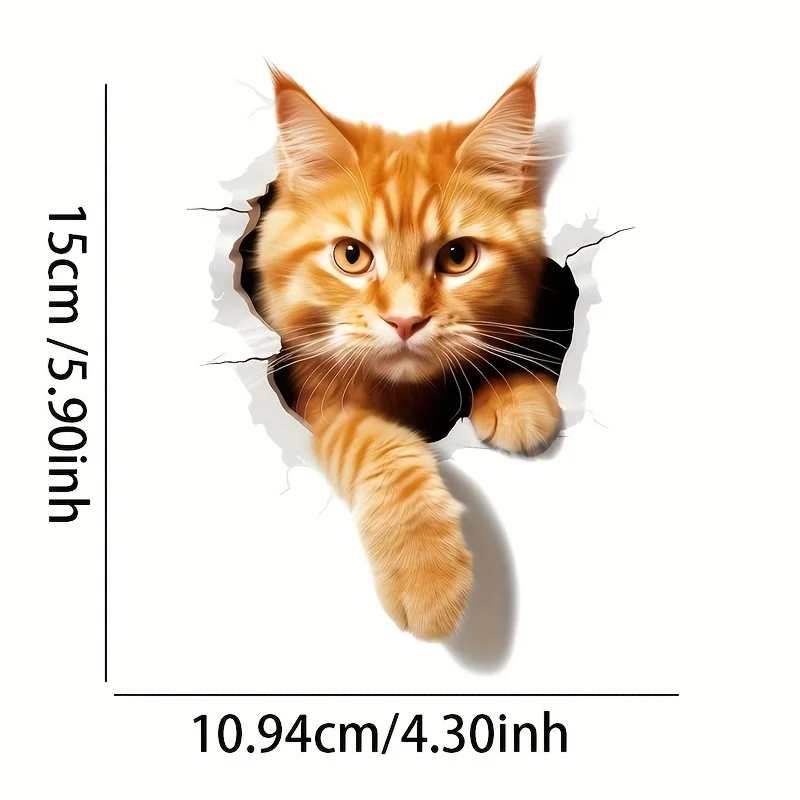 Waterproof Orange Ginger Cat Vinyl Decals, Lovely Kitten Stickers Fit Car Fridge Toilet Room, Nice Present for Pet Fans