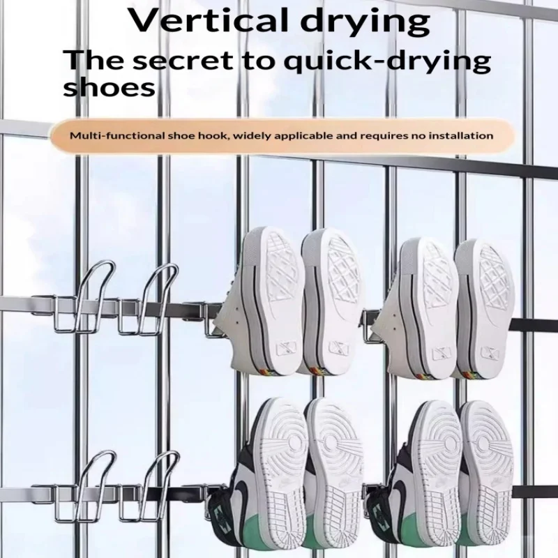 Stainless Steel Shoe Hanger Balcony Window Shoe Drying Rack Sneaker Slipper Drying Hook Space Saving Shoe Organizer