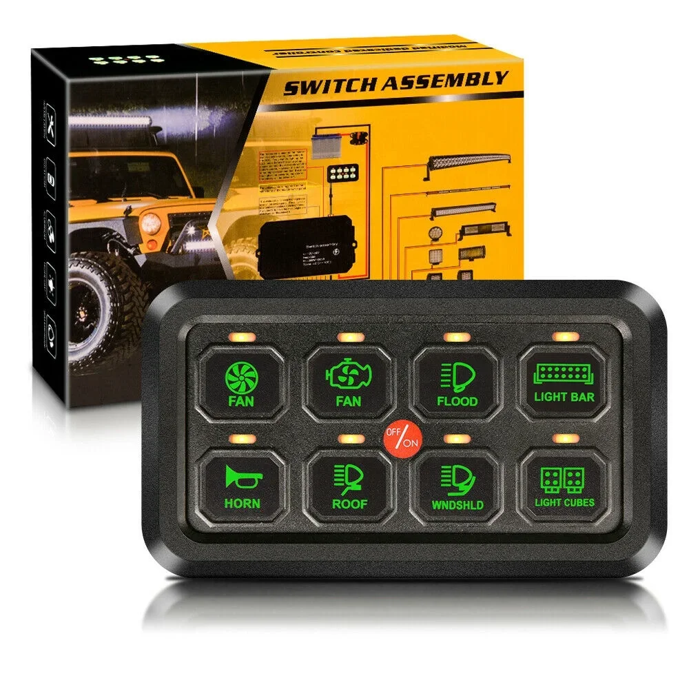 Yujie Factory YJ-81400 8 Gang Switch Panel Circuit Control 12V24V On-Off LED Car Switch Panel