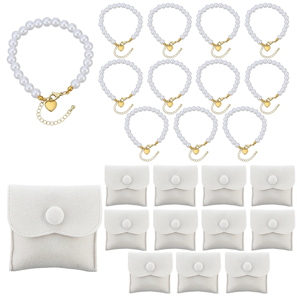 12 Pack Bridesmaid Proposal Bracelets with Heart and Jewelry Pouches Elegant Imitation Pearl Bracelets Bridesmaid Jewelry Sets