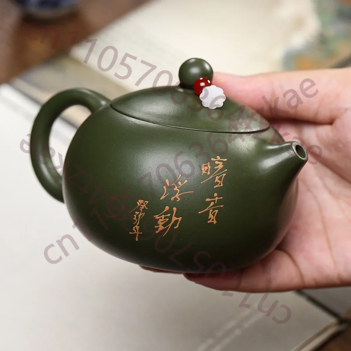 Handmade Tea Pot Marked Xishi Pot 9 Infuser Hole Flower Relief Yixing Zisha Clay