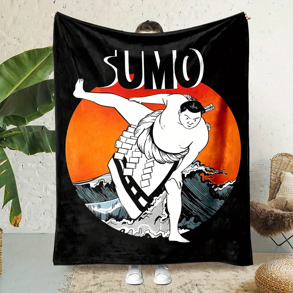 

Cozy Japanese Sumo Wrestling Print Flannel Throw Blanket - Versatile All-Season Gift for Family and Friends, Soft & Warm Blanket