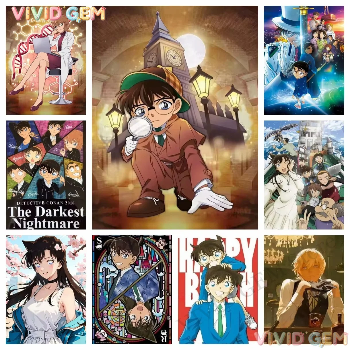 VIVID GEM Kawaii DIY Detective Conan Full Drill Paint By Diamonds Diamond Painting Classic Adult DIY Craft Home Wall Decor Gif