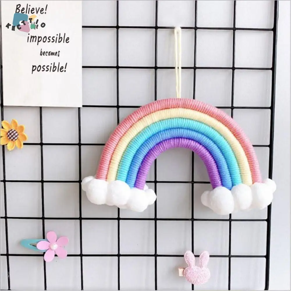 Hand-woven Rainbow Clouds Hanging Decoration Five Strands with Pom Pom Felt Ball Tassel Rainbow Clouds Tapestry Cartoon Fashion