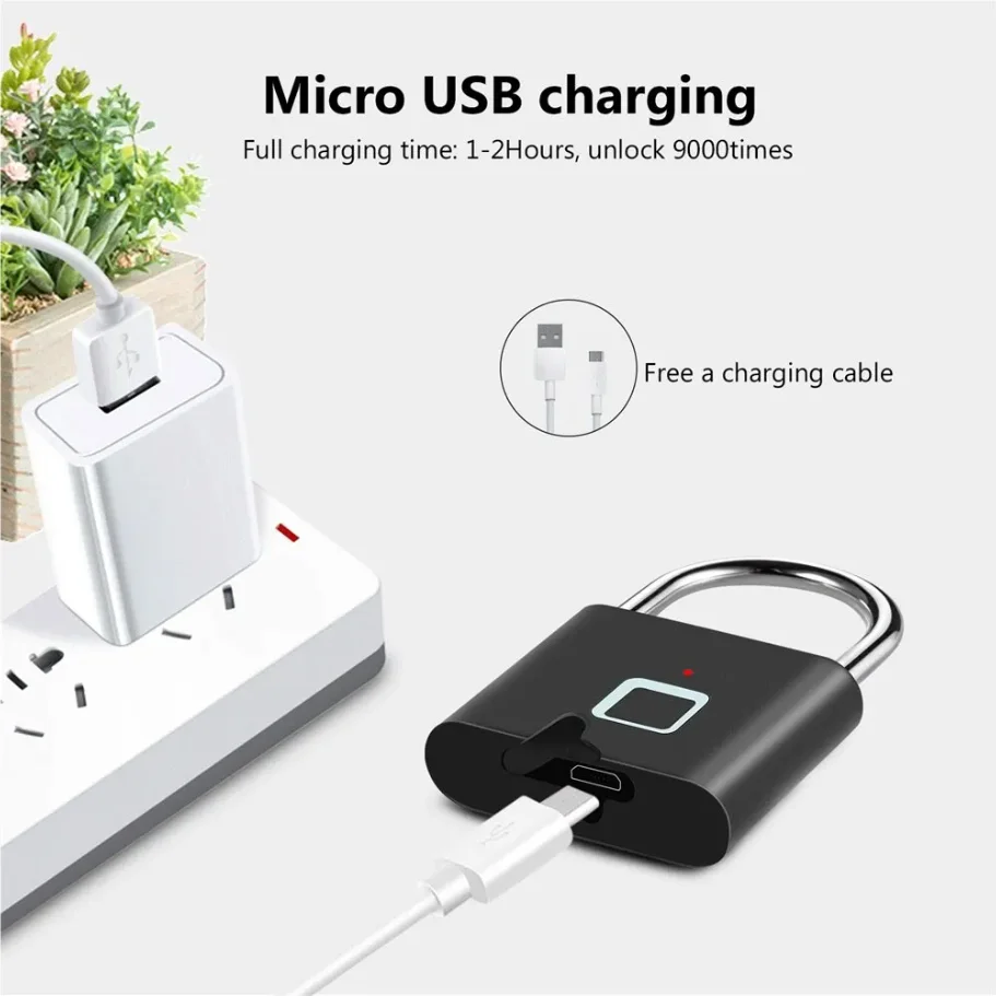 KERUI Keyless USB Charging Fingerprint Lock Smart Padlock Waterproof Door Lock 0.2sec Unlock Portable Anti-theft Padlock Zinc gallery 4