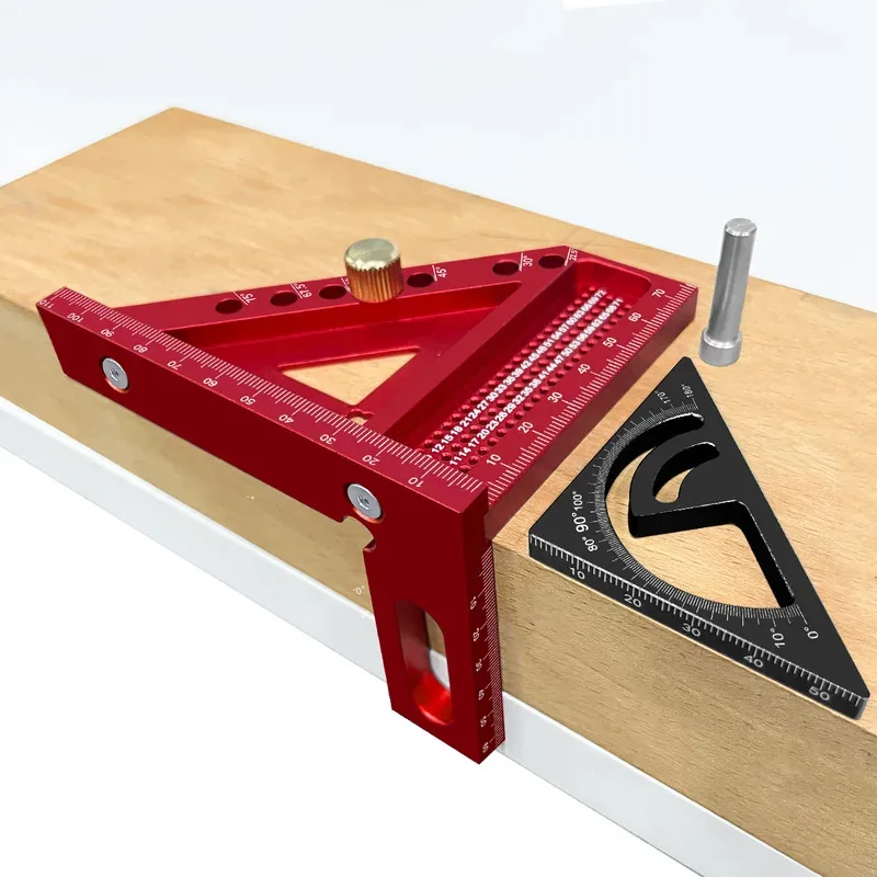 3D Multi-Angle Carpentry Square Protractor with Small Triangle Ruler with Angle Positioning Dowel Pin and T-sqaure Scribing Hole