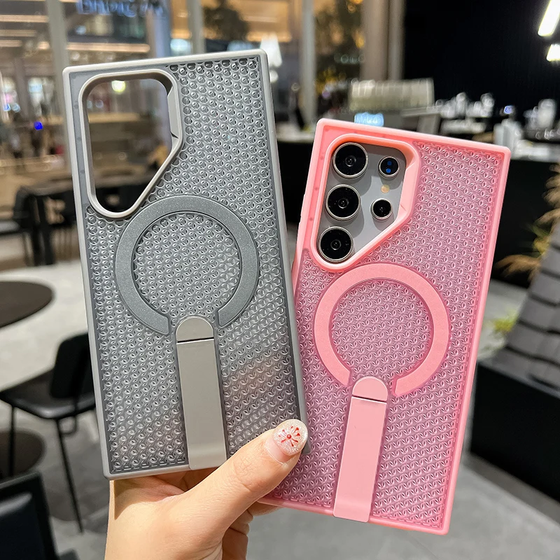 

Magsafe Magnetic Solid Color Metal Car Holder Heat Dissipation Phone Case For Samsung S25 Ultra S24 Ultra Plus Bumper Back Cover