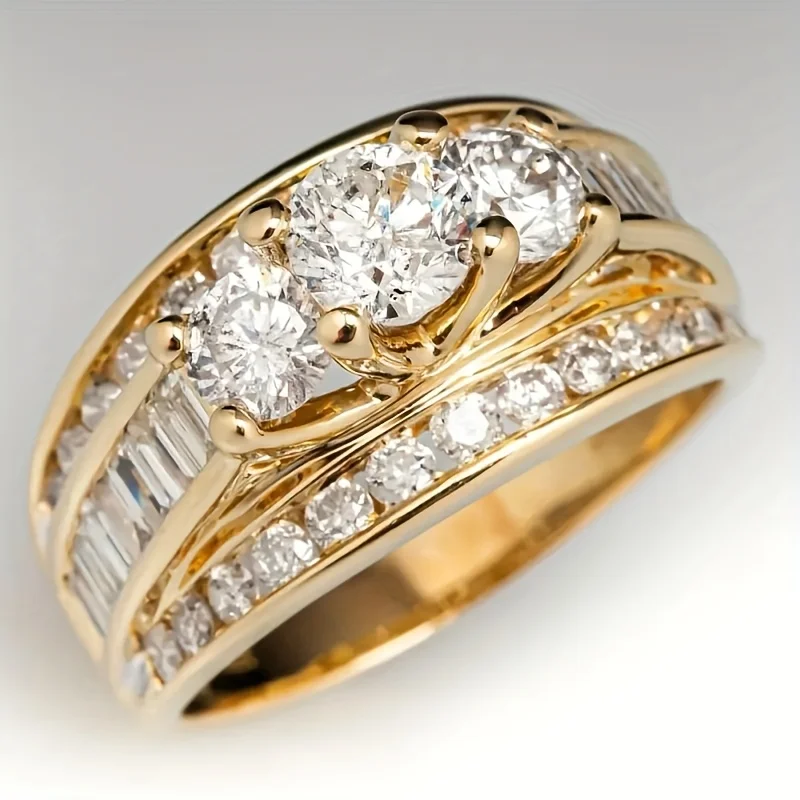 

Женское кольцо с ослепительным золотым покрытием и белыми фианитами, геометрическое, для повседневной носки и вечеринок