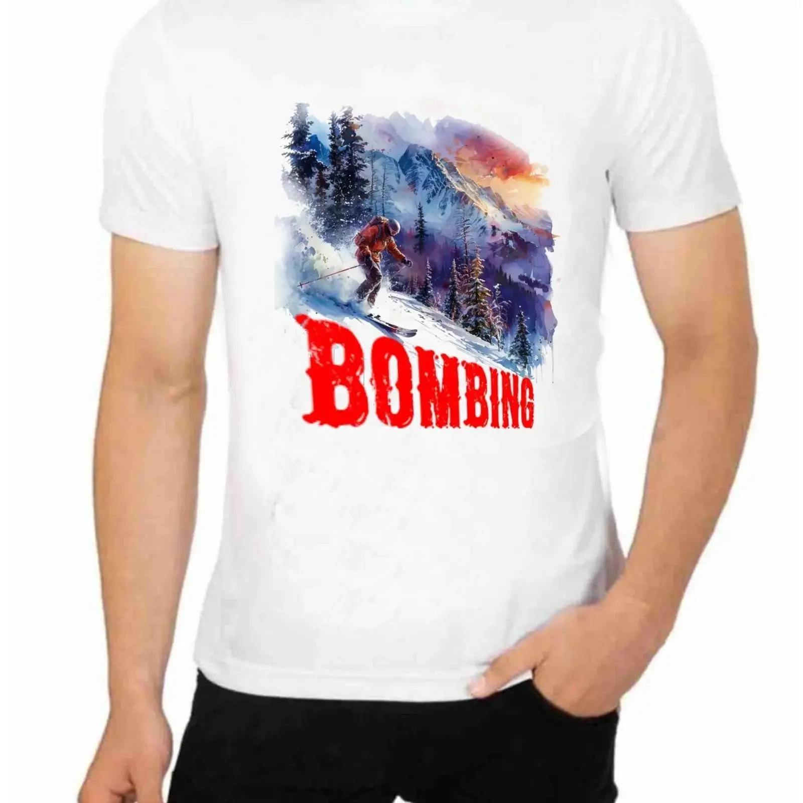 Bombing the Slopes Skiing T shirt Challenge ski resort in winter vintage Washed Casual homme Stylish Top For Everyday Wear