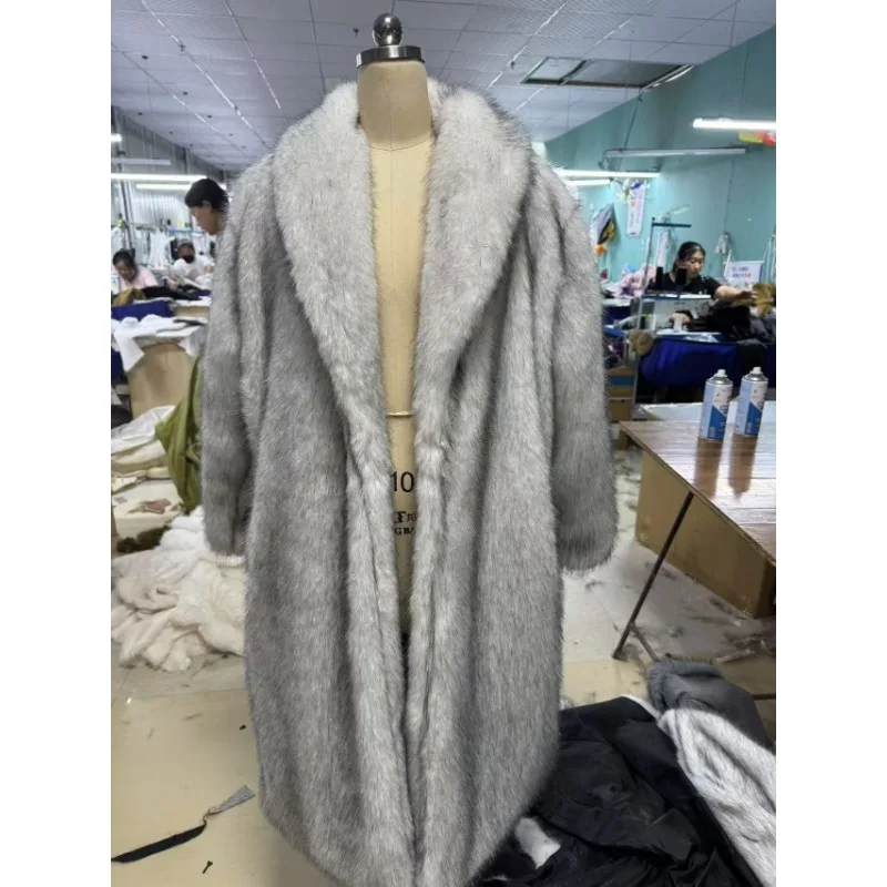 Luxury High Quality Vintage Long Faux Fur Coat Winter Women's Clothing Warm Fur Jackets Fluffy High Street Outerwear Dark Brown