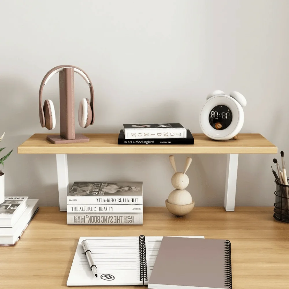 Stable Bearing Wood Grain Monitor Stand Multifunctional Ergonomic Storage Shelf Sturdy Board Floating Design Desk Rack Daily Use