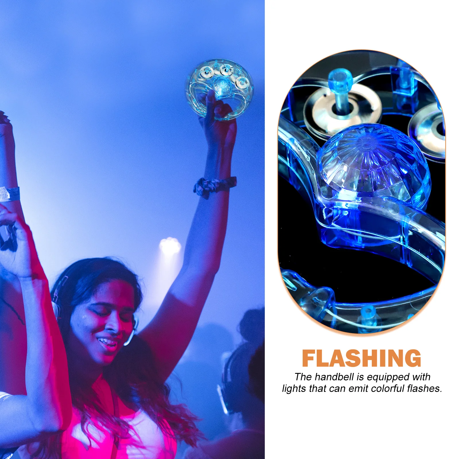 

2Pcs Light Up Tambourine Flashing Handheld Bell for Performance Kids Adults Luminous Percussion Instrument Fun Party Karaoke