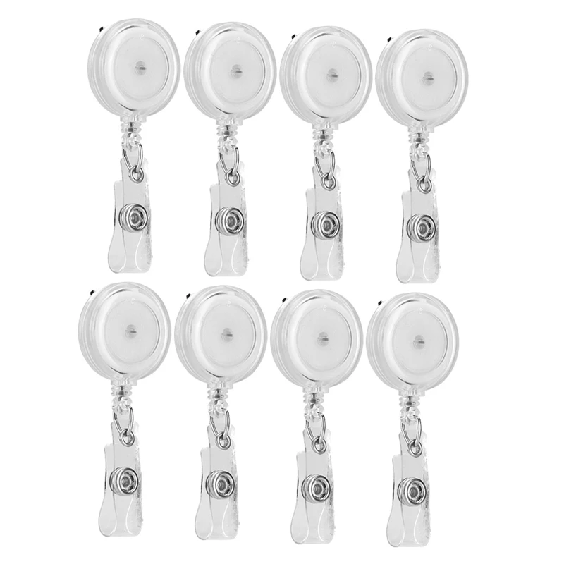 8 Pack Anti-Theft Metal Easy-To-Pull Buckle Sporty Retractable Key Ring Anti Lost White