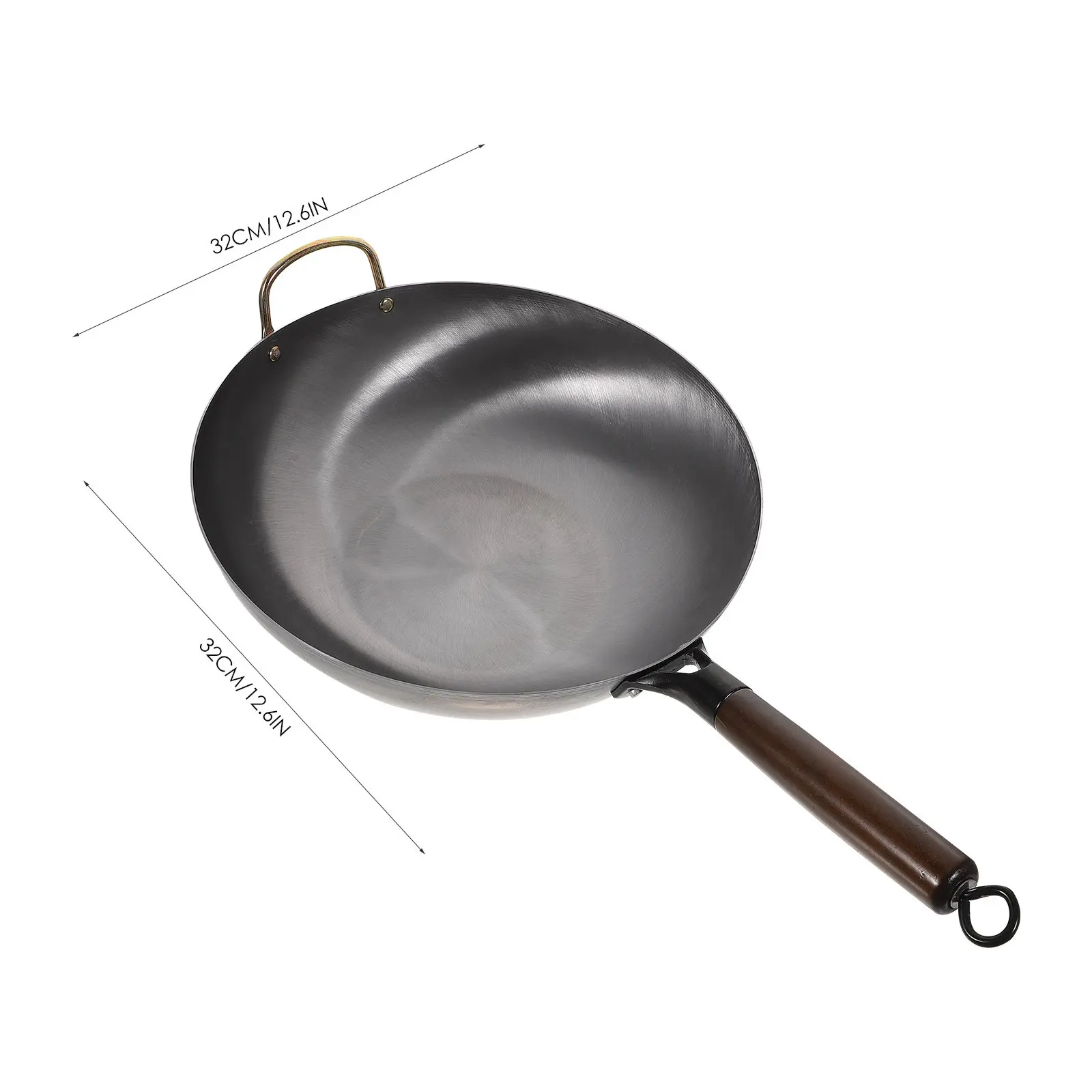Heavy Duty Traditional Chinese Wok Pan Flat Bottom Iron Frying Pan Non Sticky Smooth Surface for Home Outdoor Camping Bbq Stir