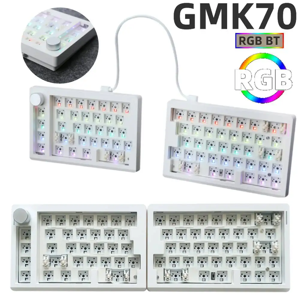 

GMK70 Отдельный комплект механической клавиатуры, 3-режимная беспроводная эргономичная клавиатура Bluetooth, 68 клавиш, прокладка с возможностью горячей замены, клавиатура для ПК