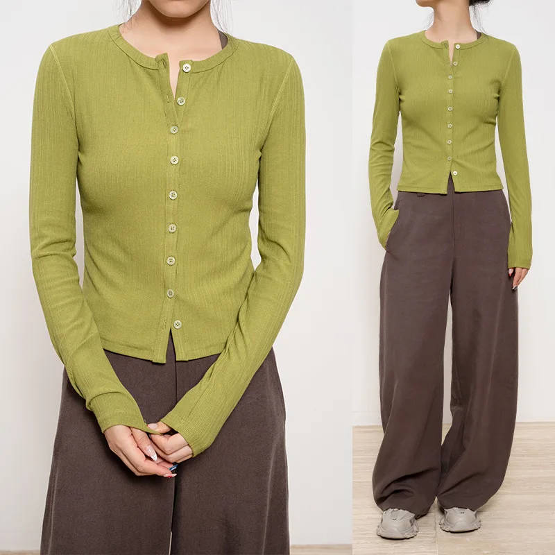 

autumn winter new product knit long sleeves round neck cardigan thin version Women's coat Lazy style base layer knitwear tops