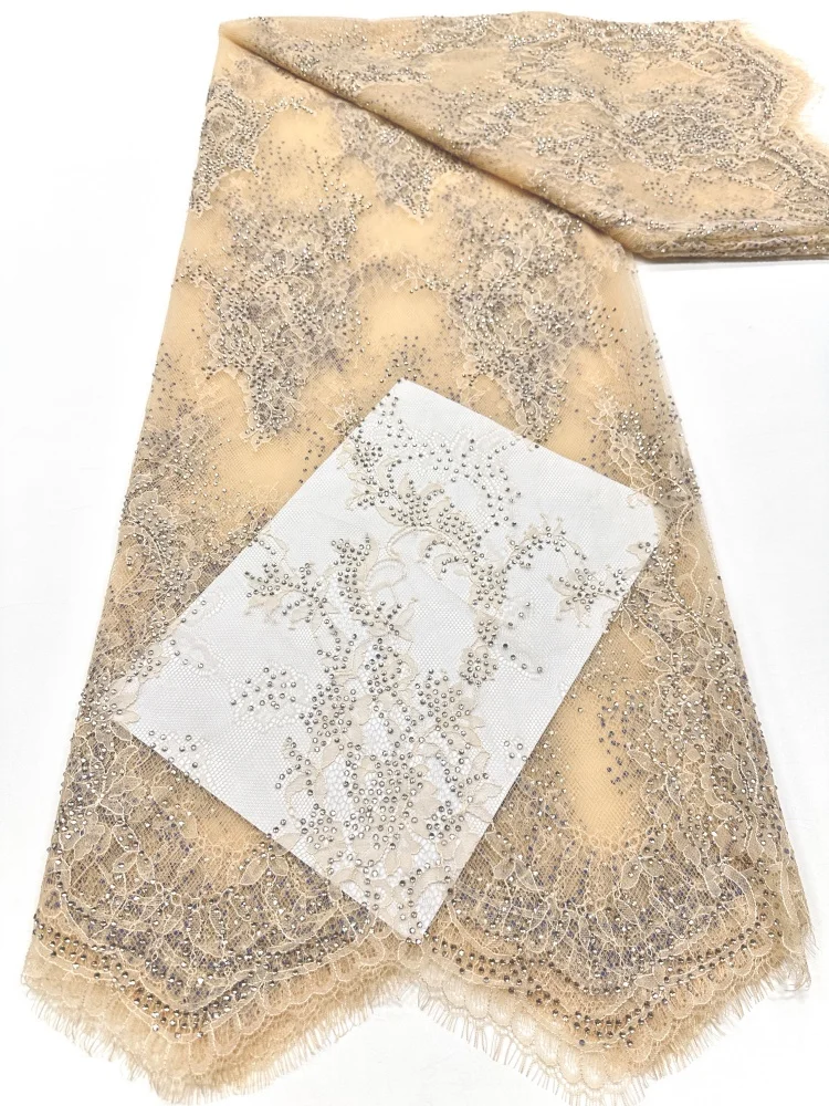 

African Beaded Lace Fabric High Quality Lace French Mesh Beaded Decoration Nigerian Swiss Lace Fabric Bridal Party Dresses