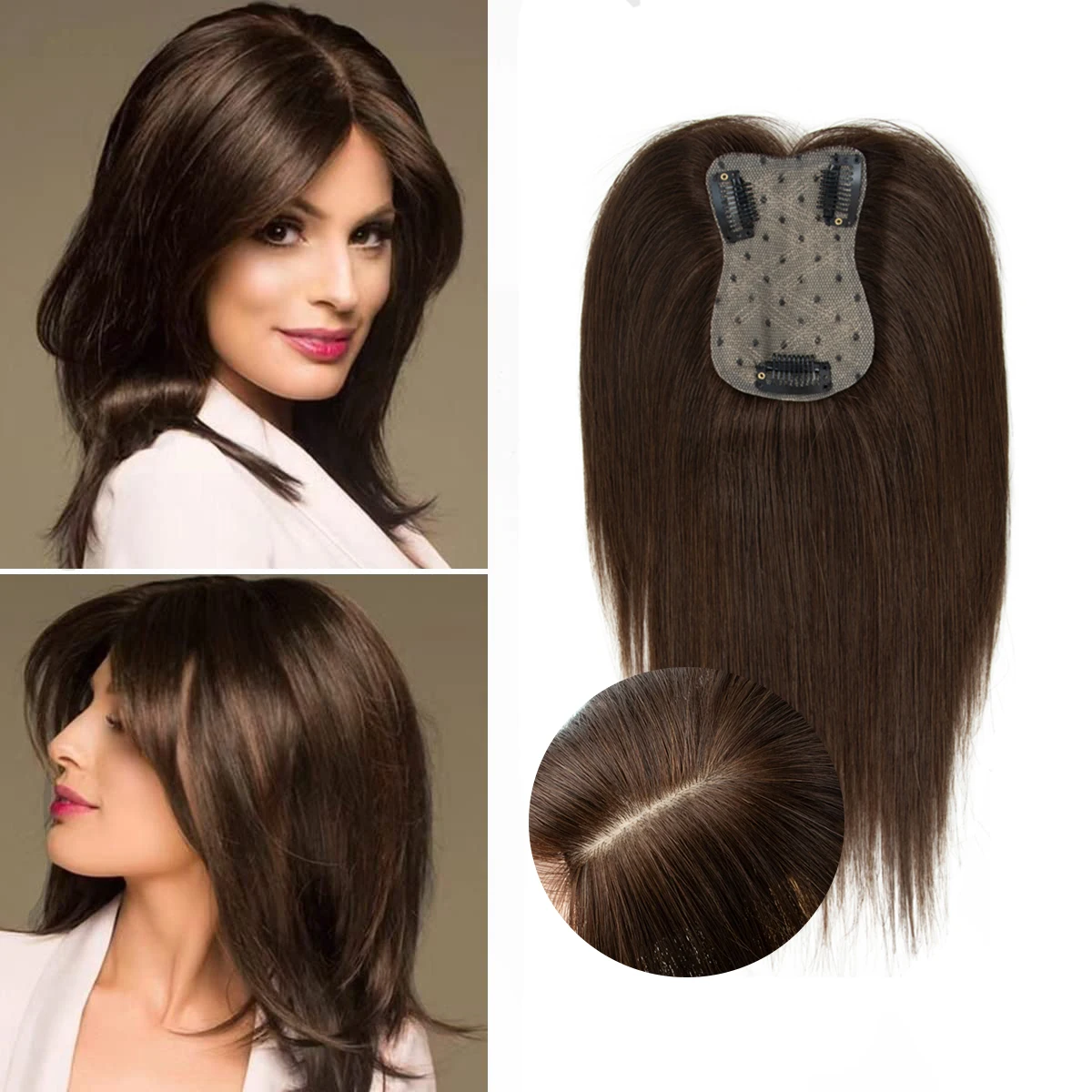 Human Hair Toppers for Women Real Human Hairs No Bangs Topper Hair Extensions for Thinning Hair Wig 8inch-14inch