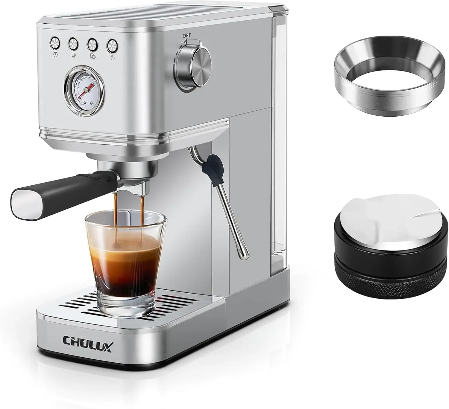 

CHULUX Kompatto Espresso Machine 20 Bar with Coffee Distributor & Dosing Funnel, Semi Automatic Coffee Machine for Home