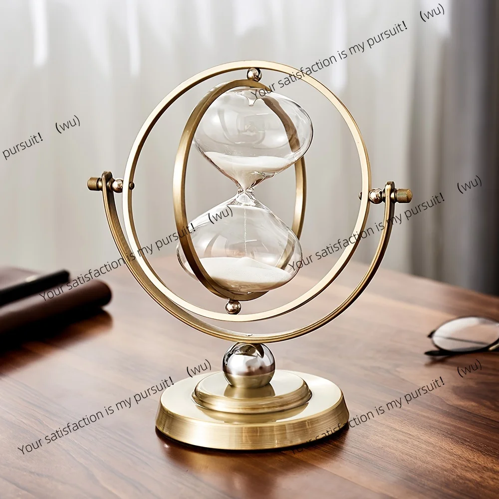 Vintage 30-Minute Sand Timer, 720° Rotating Metal & Glass Hourglass for Desk Decor.