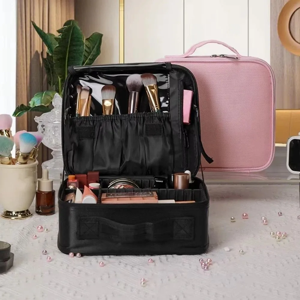 Fashion Makeup Storage Bag Portable Handheld Cosmetics Storage Box Oxford Cloth with Dividers Women's Makeup Pouch
