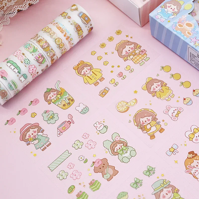 1 box Hand ledger tape gift box set cute little fresh girl mind students hand ledger sticker diary diy decorative materials