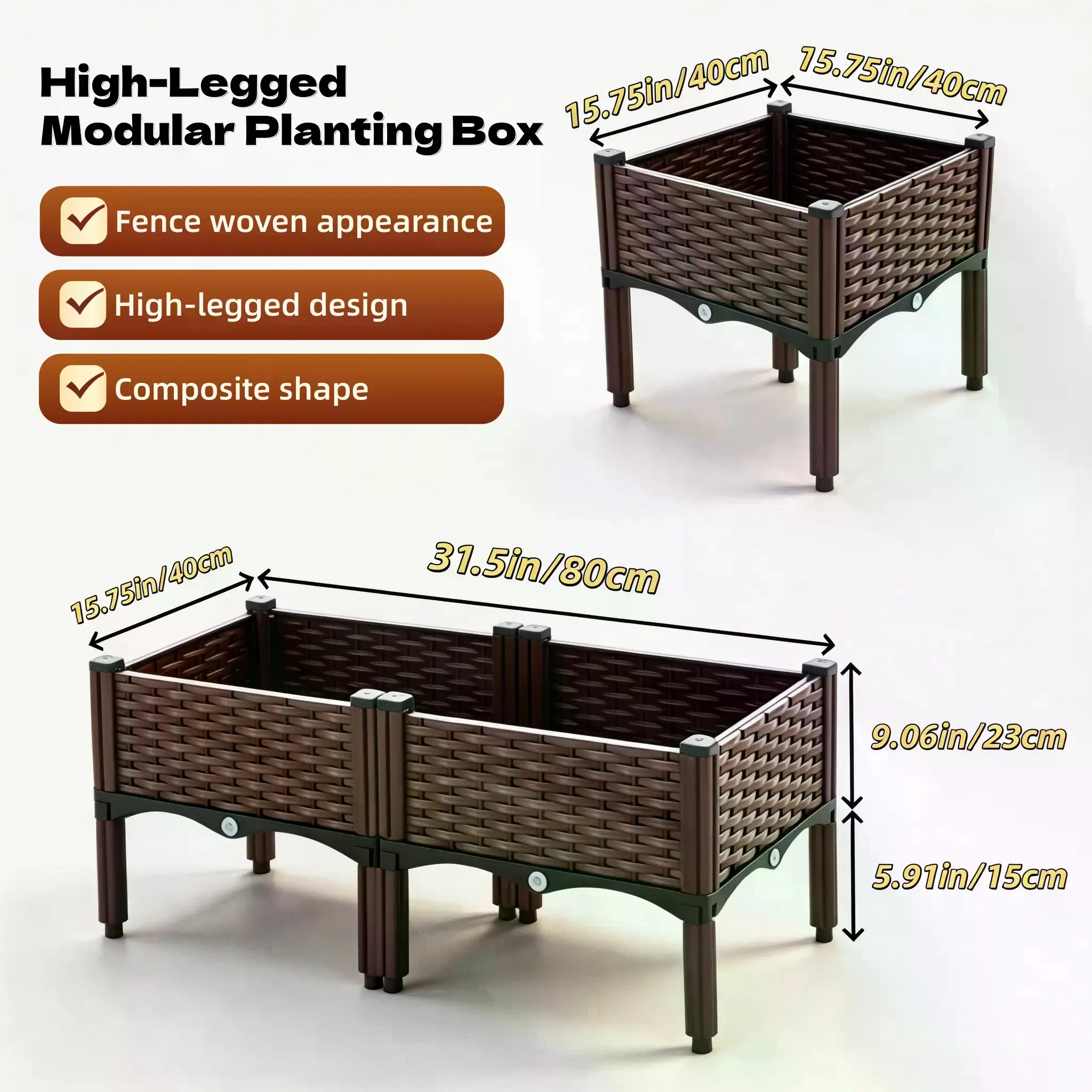 1/2 Pack Elevated Planter Boxes with Legs, Drainage Holes & Reinforced PP, Raised Beds for Gardening Kit with Rattan Look to Elevate Any Outdoor Nook, Balcony-Ready for Herbs, Veggies & Mint