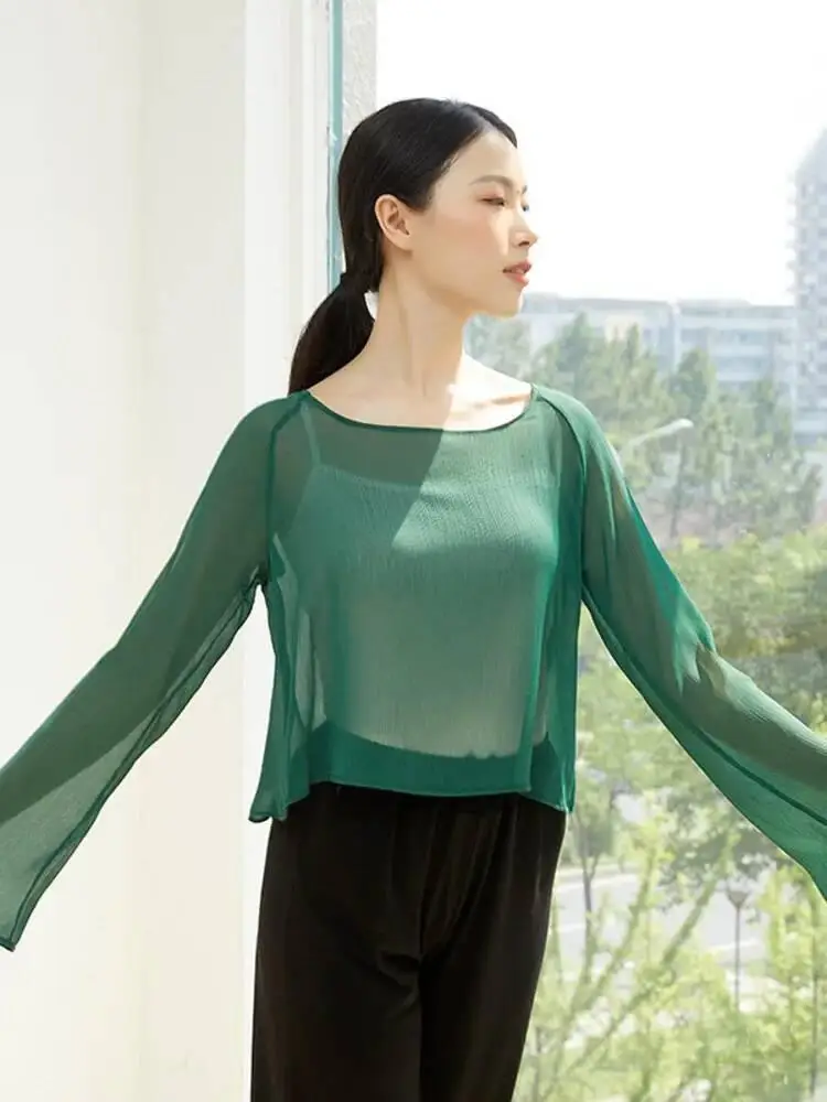 Lose Mesh Top Einfarbig Rundhals Modern Dance Kostüm Frauen Zeitgenössische Bühne Leistung Lyrical Jazz Praxis Shirt