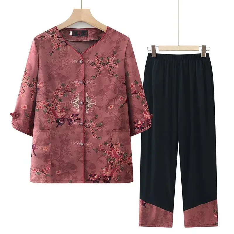 

2025 женские рубашки с принтом, летние женские рубашки с короткими рукавами, корейские рубашки для мам среднего возраста, большой размер 5XL, кардиган, блузка, 2 шт.