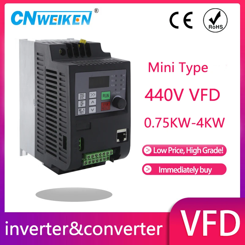 

VFD 0.75KW 1.5KW 2.2KW 4KW 5.5KW 7.5KW 11KW V/F Inverter 440V Three-Phase Input 3-Phase Output Frequency Converter For AC Motor