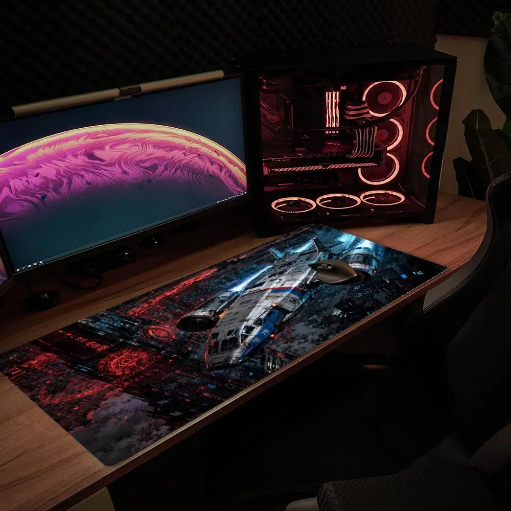 Large Size Desk Mat Overlock Mouse Pad Xxl Keyboard Desk Mat Sci-Fi Cyberpunk Spaceship Gaming Mouse Pad Computer Accessories