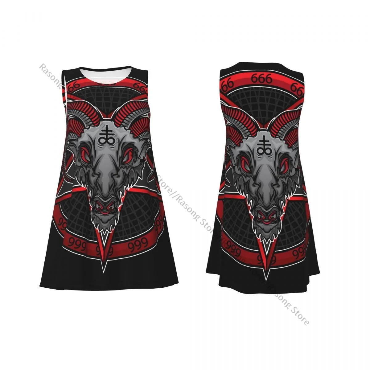 ชุดสตรี Baphomet Demon 666 ฤดูร้อนเสื้อยืดลําลองชายหาดชุดเดรสถัง