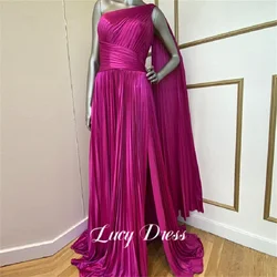 Lucy-vestido de fiesta con abertura lateral para mujer, chal elegante de lujo, vestidos de cóctel rosa y roja, para invitados de boda feliz