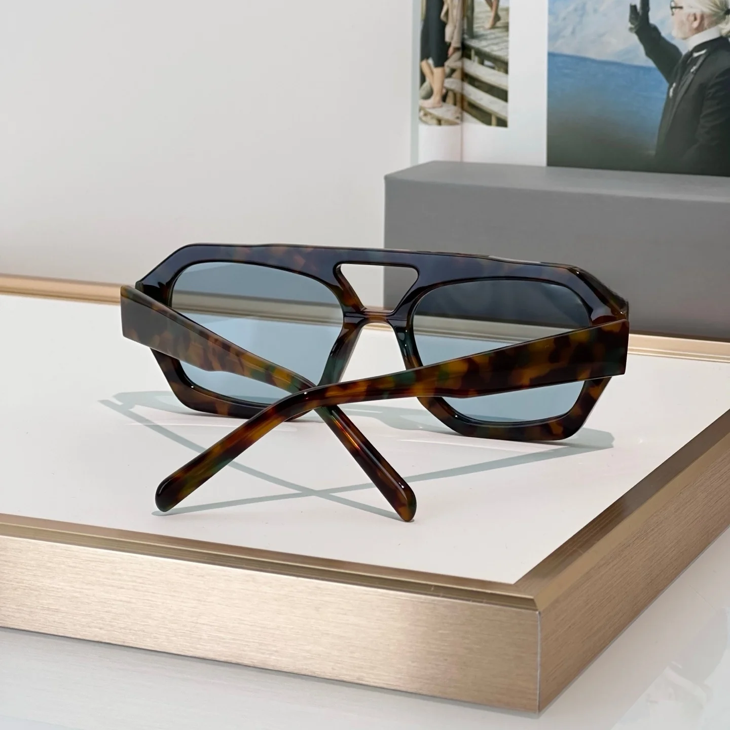 RIVER Fashion Sunglasses Man Woman,Iconic Double Bridge Polygon Design,UV Blocking Light Blue Lens,Elevate Your Outfit