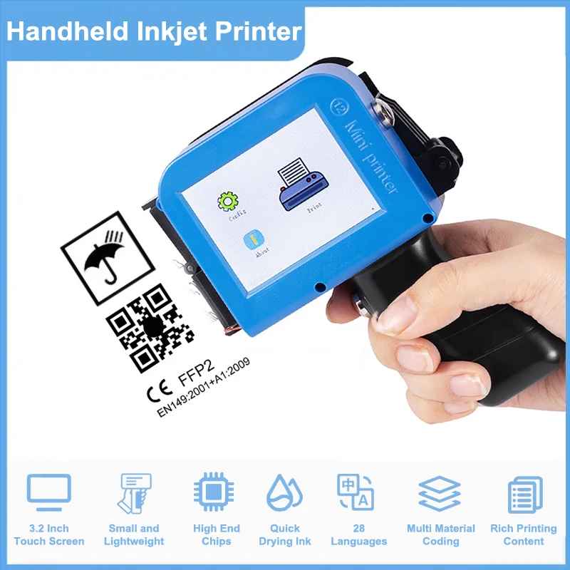 

12.7mm Mini Printer Portable Printing Machine QR Bar Batch Code Date Number Logo Expiry Handheld Inkjet Printer Label