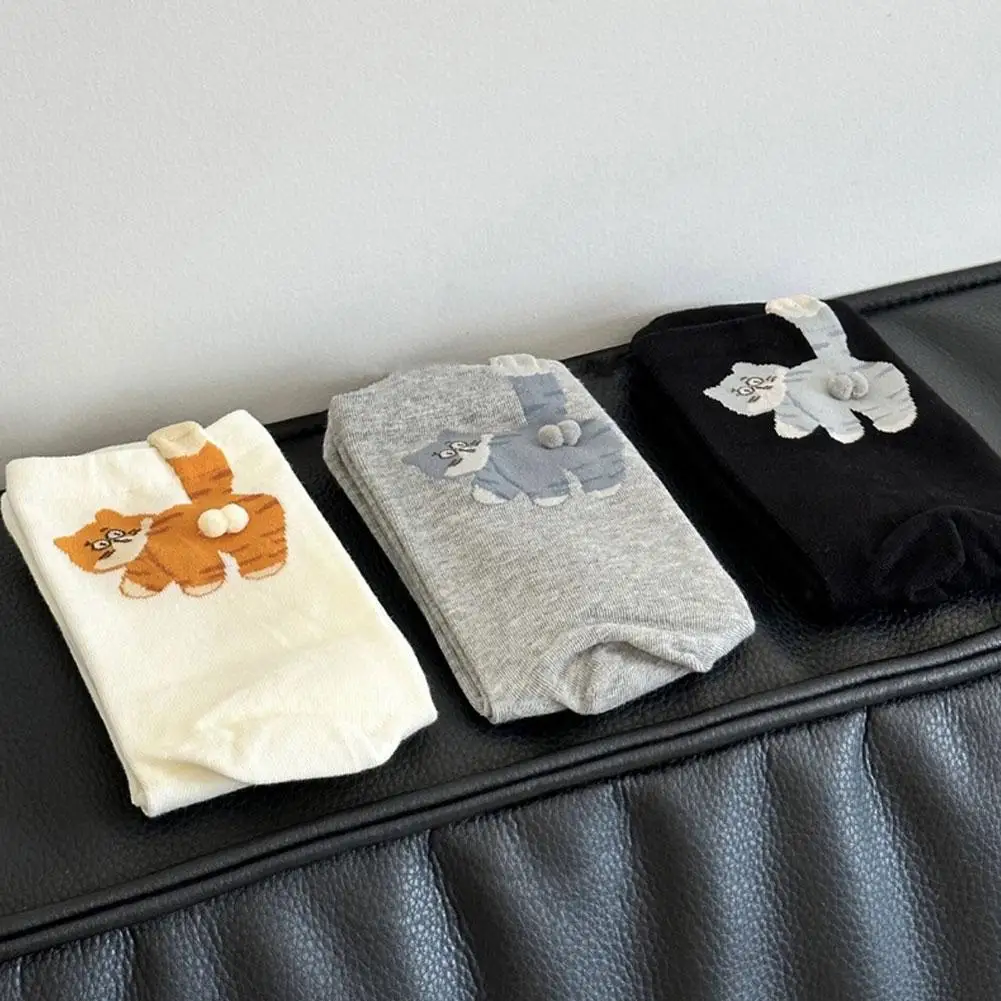 Calzini a metà polpaccio con gatto uovo Design originale dei cartoni animati Punta senza cuciture Comodi calzini in cotone alla moda con animali divertenti