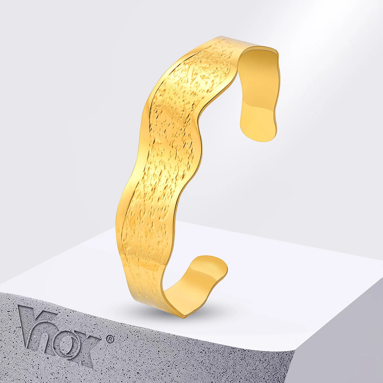 Vnox Stainless Steel Wave Bangles For Women Irregular Shape Smooth Twist Wide Cuff Bangles Party Fashion Bracelet Jewelry Gift