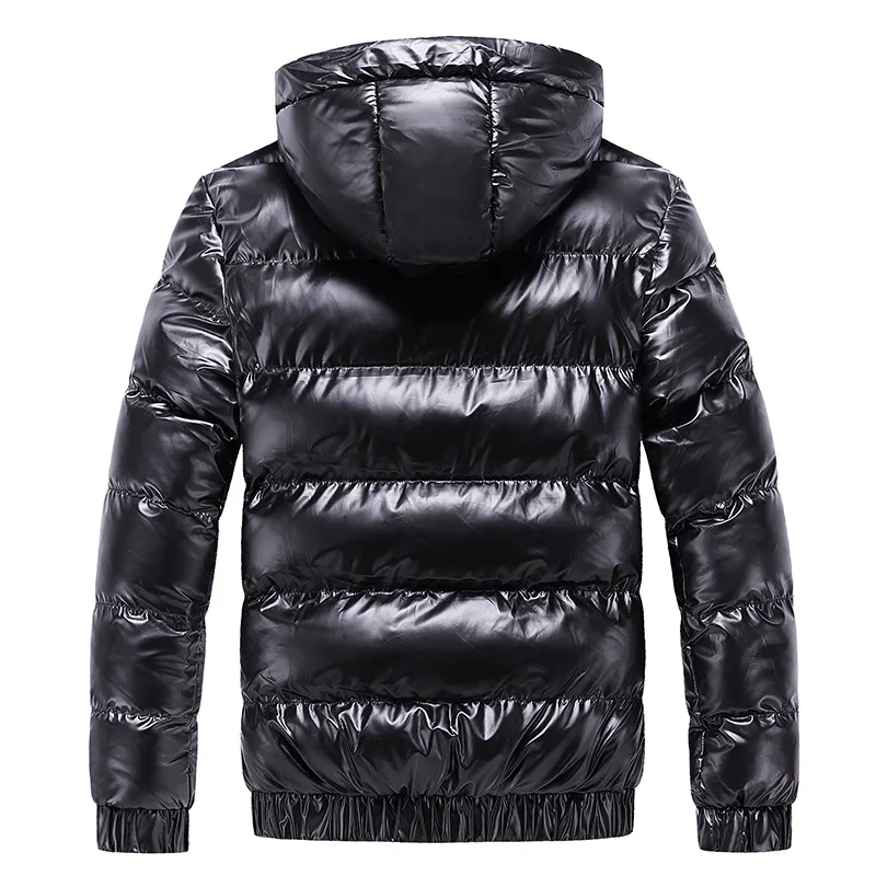 Prata brilhante casaco de inverno masculino moda com capuz quente engrossar algodão acolchoado jaqueta masculina cor sólida jovem parkas outwear my308