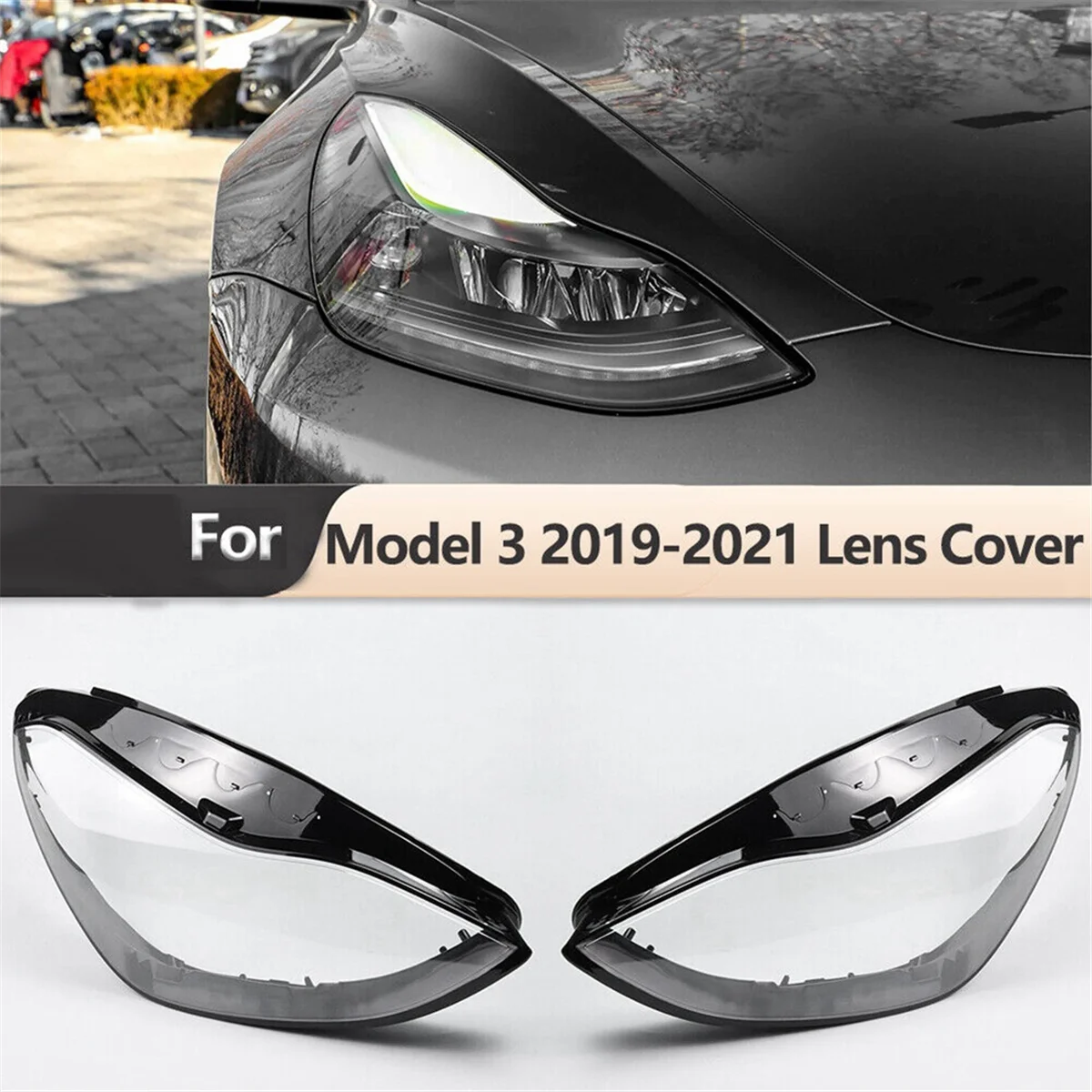 1 Pair Car Headlight Lens Cover Light Lamp Lampshade Front Light Shell for Model 3 2019 2020 2021