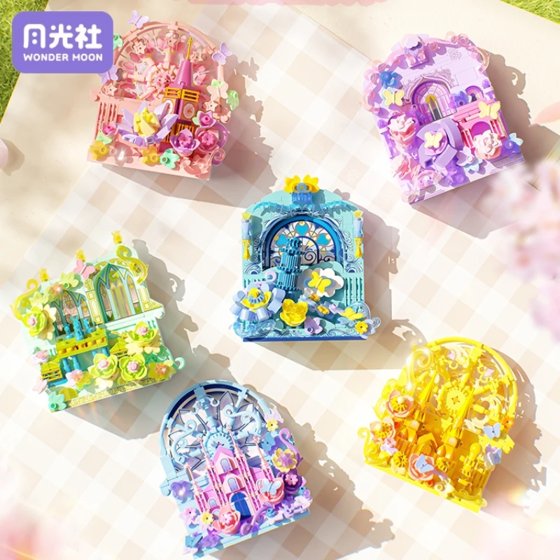 WONDER MOON ดอกไม้บล็อกอาคารสถาปัตยกรรม Series ฉากศิลปะประกอบตู้เย็นแม่เหล็กดอกไม้นิรันดร์ชุดเครื่องประดับของขวัญ