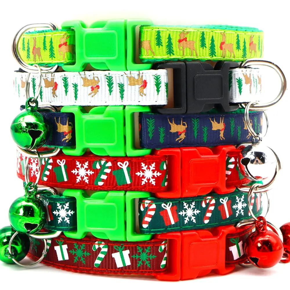 24PCS Pet Cat Collar Bow Tie And Bell Cute Plaid Christmas Red Adjustable Dog Collar With Sash Gifts