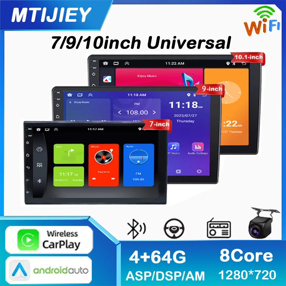 

MTIJIEY 8core 2 Din Car Radio Androidauto Carplay Android 13 GPS Car Audio 7"/9"/10" WIFI BT IPS Automotive Multimedia Player