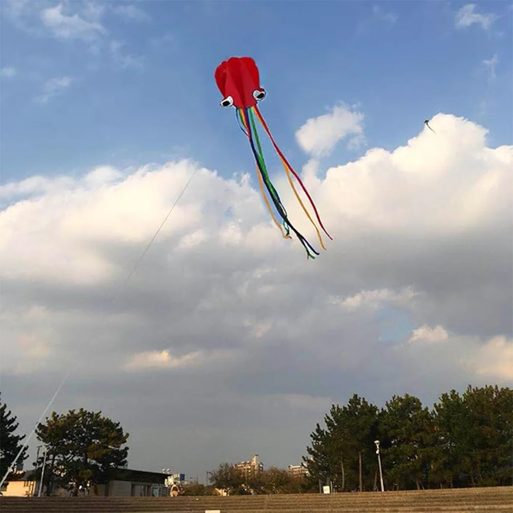 2-piece kite - Large rainbow kite and red mollusk octopus with long colorful tails, perfect for children's outdoor games, activi