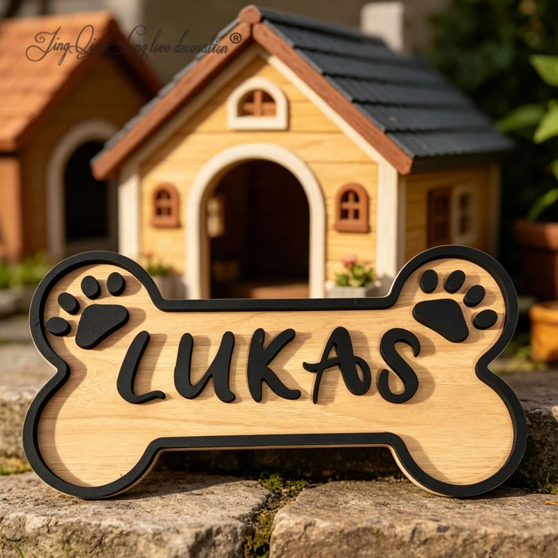 Personalized dog bone name sign, wooden dog name tag, dog kennel and crate sign, custom dog room sign, name plaque for dog