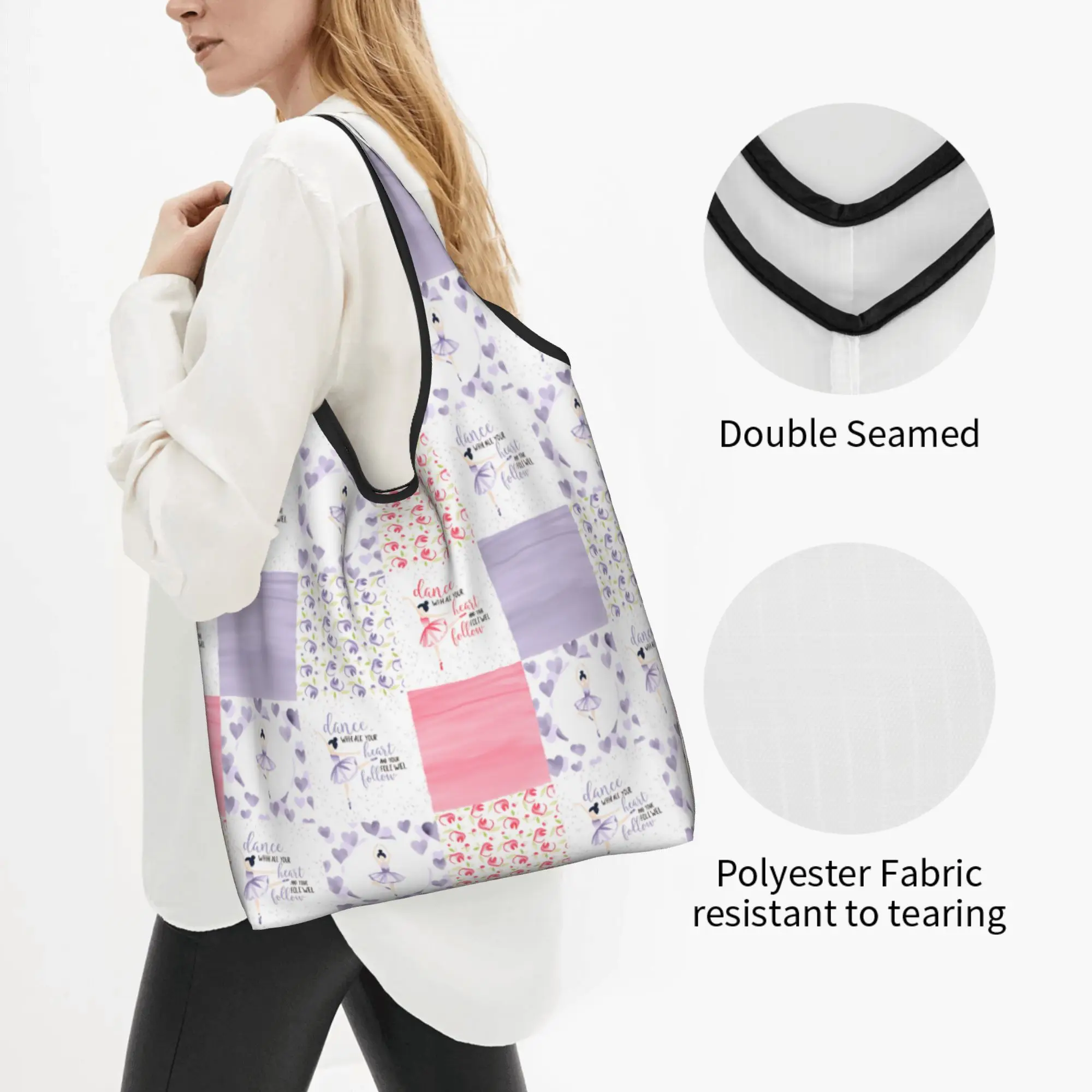 Kawaii Print Ballet Dance Lover  Tote Shopping Bags Portable Shopper Shoulder Ballerina Lover  Handbag